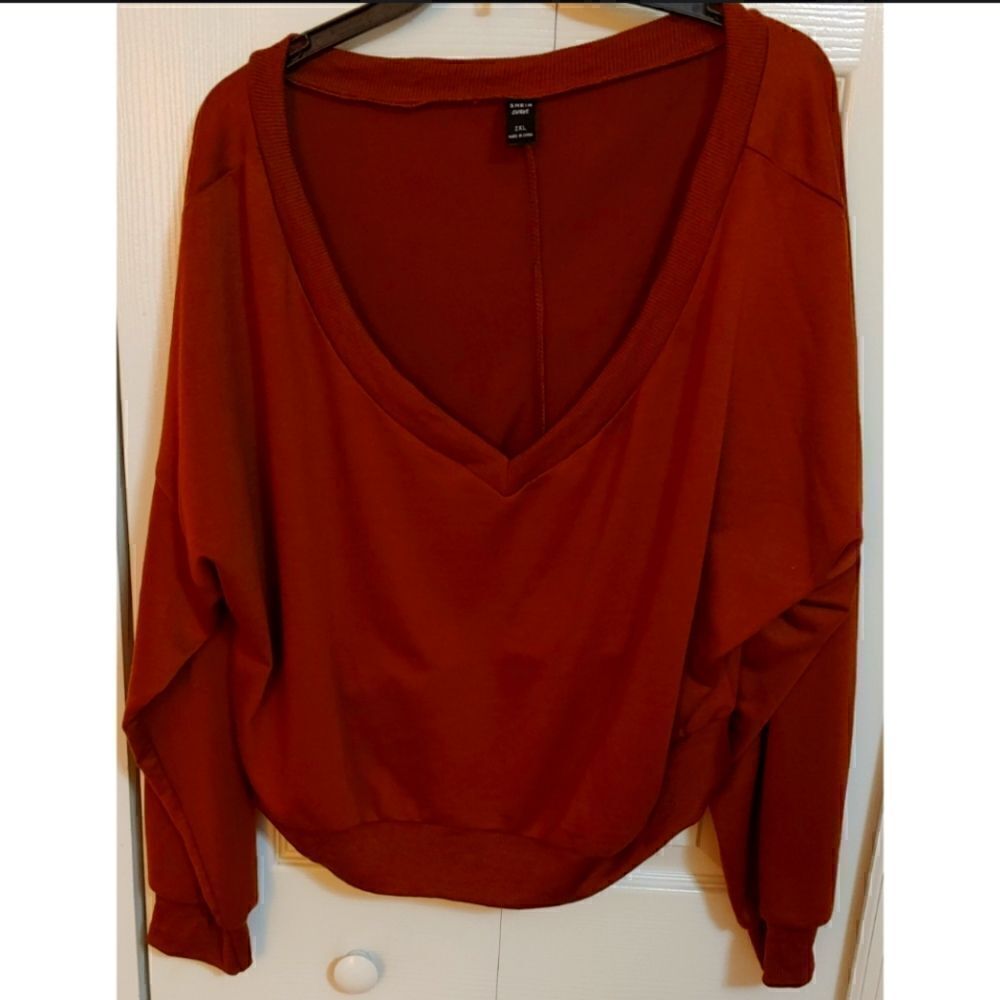 Women's Brown V Neck Sweatshirt Size 2XL EUC